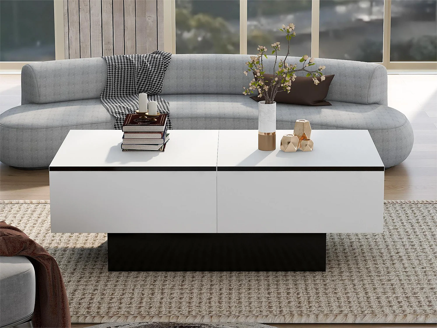 Mesa de centro extensible - Madera MDF - Estilo moderno - Para salón, oficina - Blanco