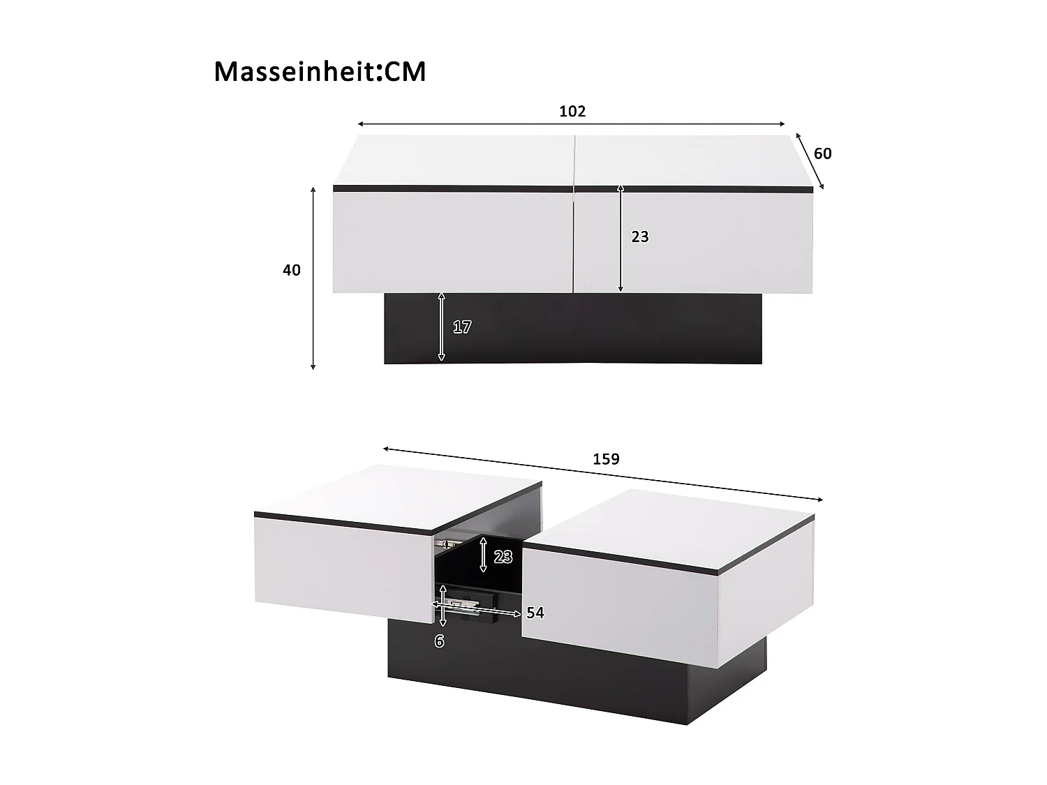 Mesa de centro extensible - Madera MDF - Estilo moderno - Para salón, oficina - Blanco