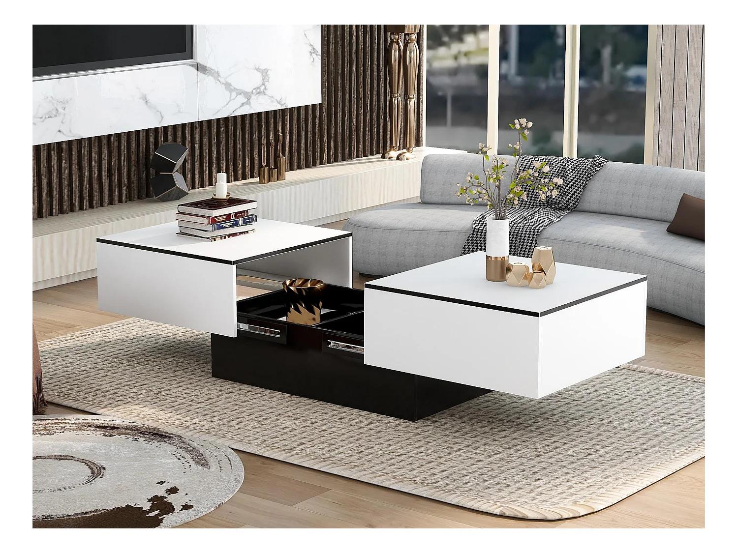 Table basse extensible - Bois MDF - Style moderne - pour salon, bureau - Blanc
