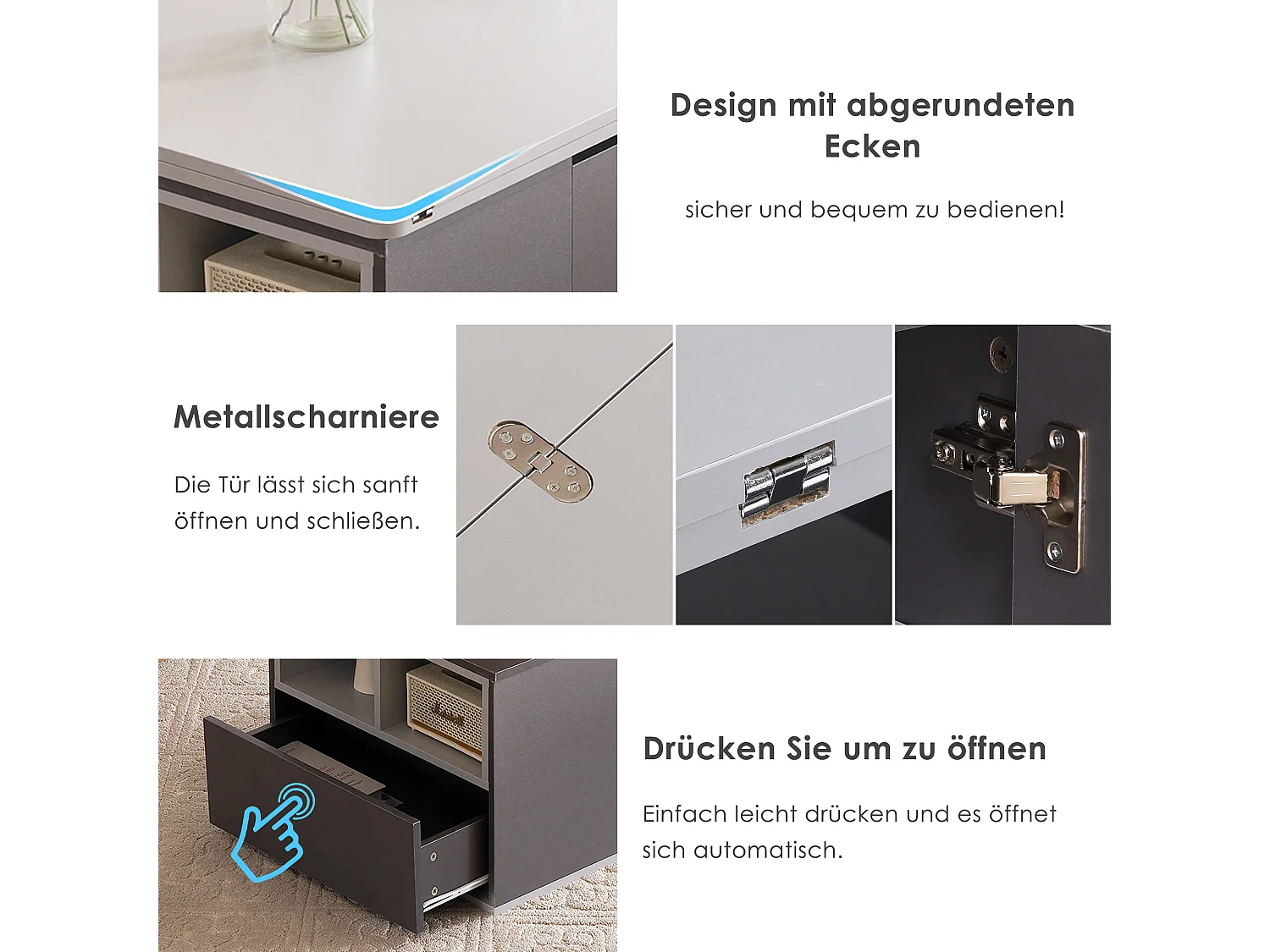 Opklapbare salontafel - 100 x 51 x 47 cm - blad openklapbaar in 2 bladen + 2 lades + 2 deuren - spaanplaat - grijs