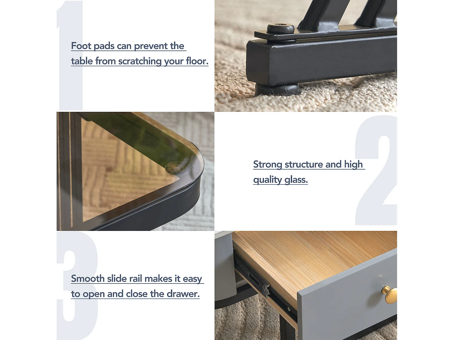 Lot de 2 tables basses gigognes - plateaux verre et motif marbre - blanc et marron