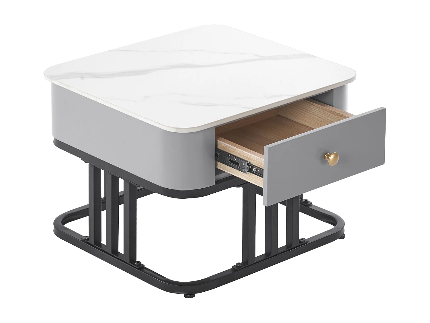 Lot de 2 tables basses gigognes - plateaux verre et motif marbre - blanc et marron