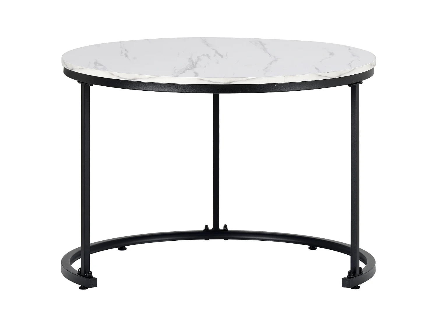 Set van 2 in elkaar passende salontafels, ronde bijzettafel van MDF, marmerfineer, wit