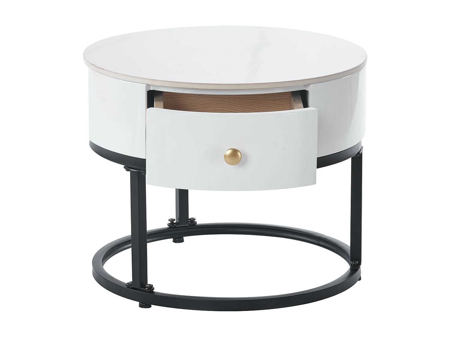 Lot de 2 Tables Basse Gigognes avec Tiroir - Plateaux Verre et Motif Marbre - Table d'Appoint - Blanc