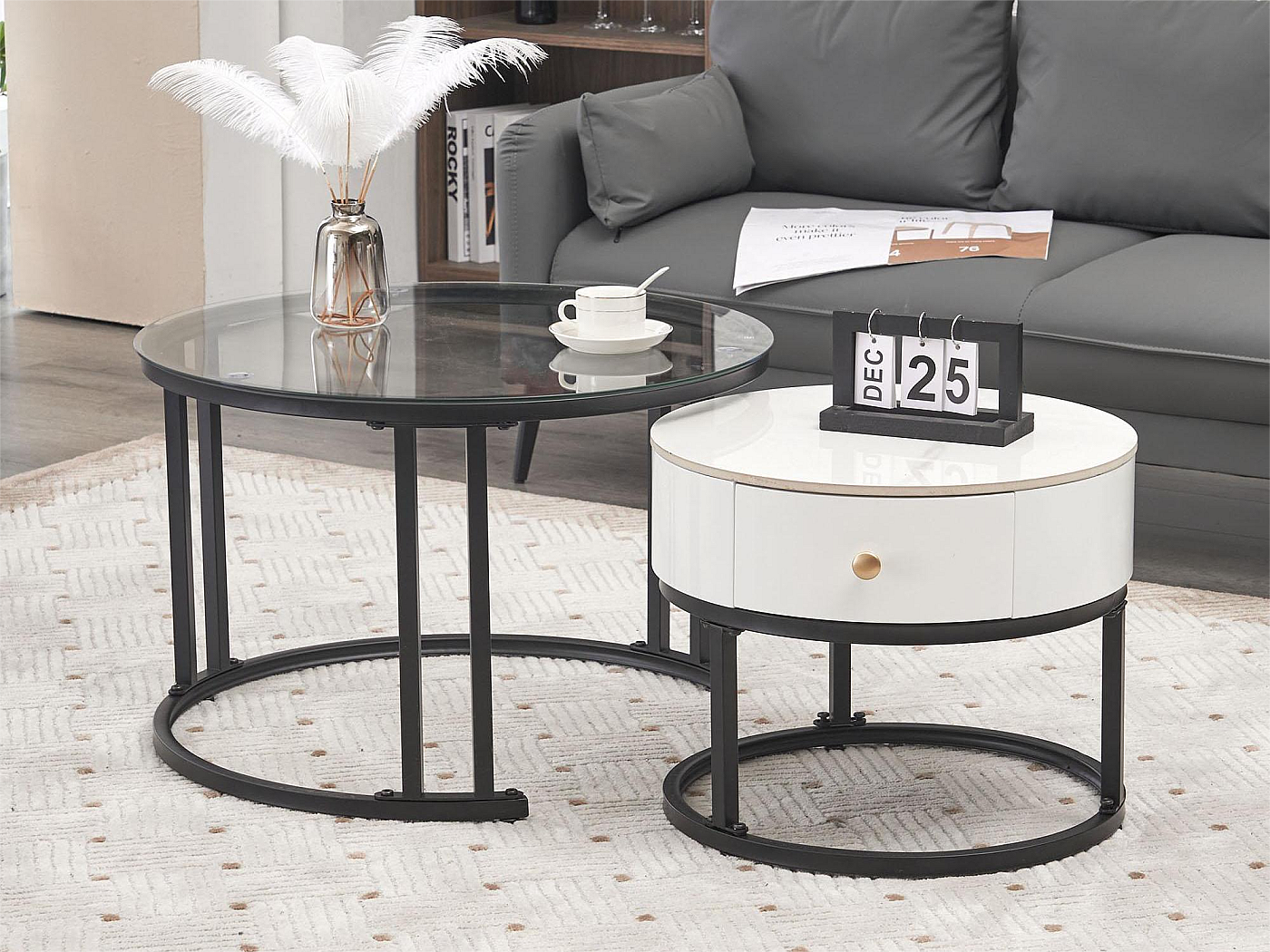 TABLE BASSE GIGOGNE SONIA LOT de 2 BLANC – Turquoise Meubles
