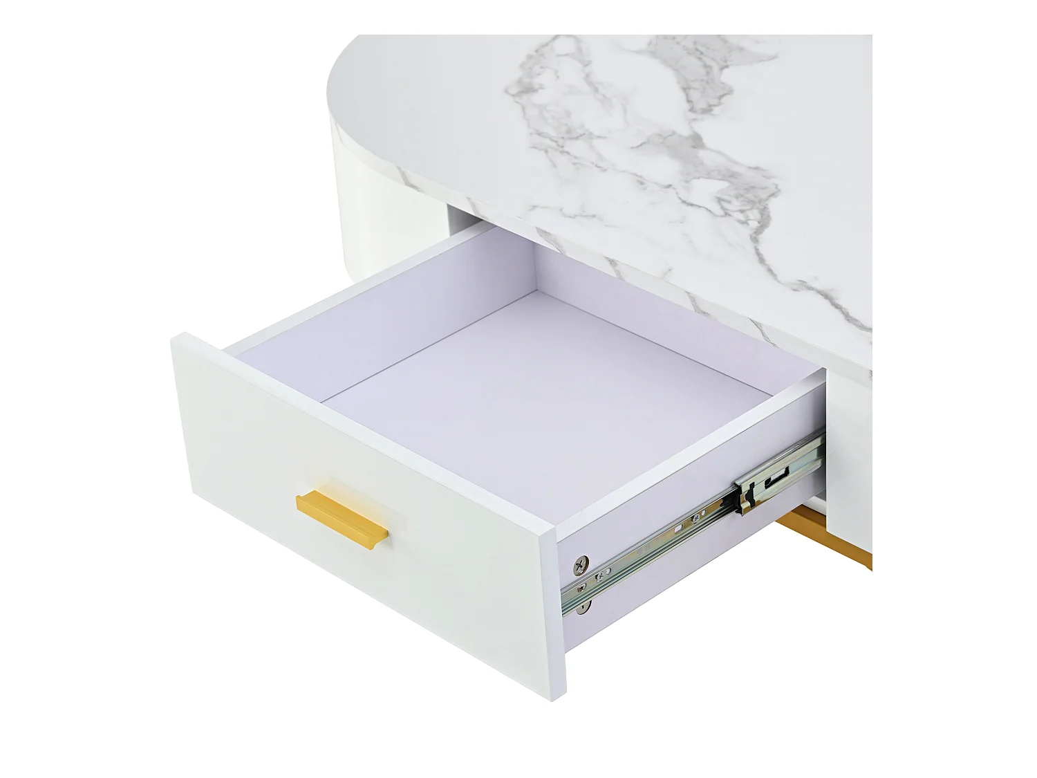Set aus 2 ineinander steckbaren Couchtischen mit Schublade – Metallbeine – marmoriertes Furnier – weiß
