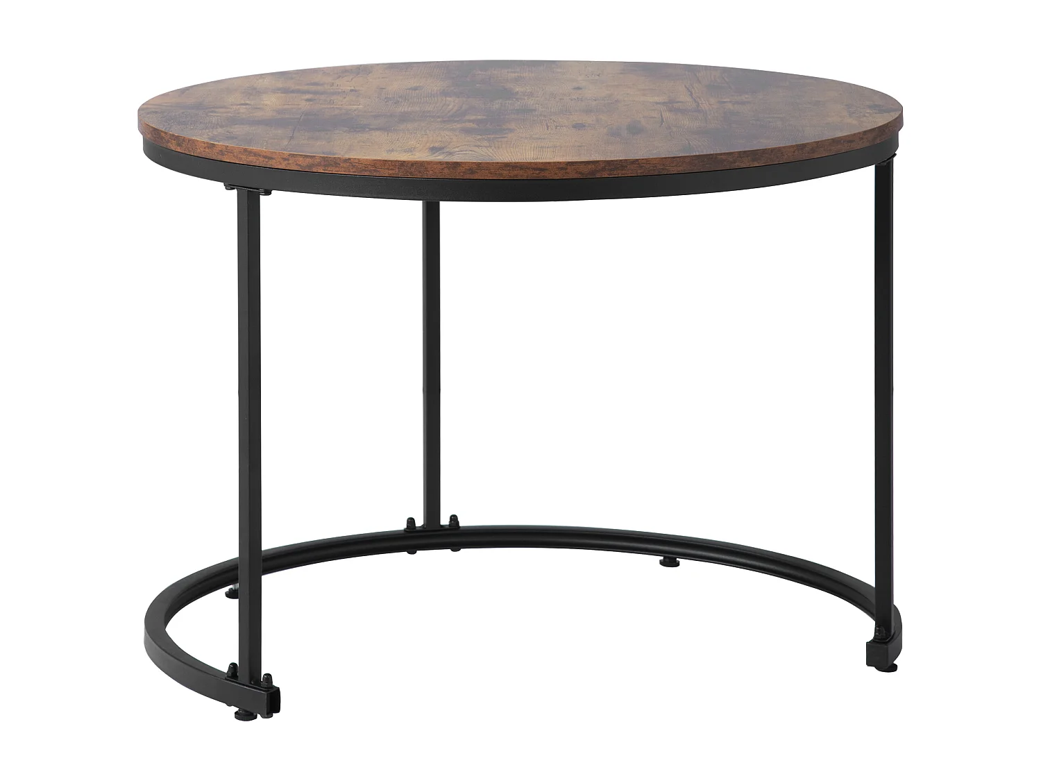 Set di 2 tavolini da caffè impilabili, tavolino rotondo in MDF, impiallacciato in marmo, stile industriale, marrone