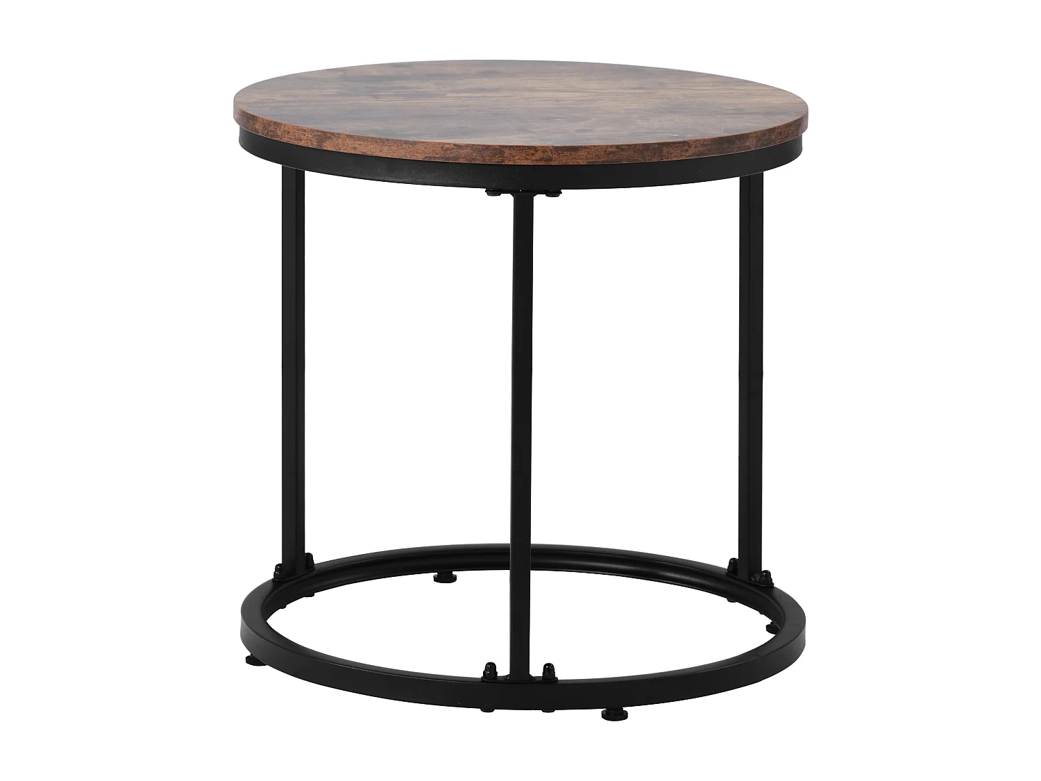 Set di 2 tavolini da caffè impilabili, tavolino rotondo in MDF, impiallacciato in marmo, stile industriale, marrone