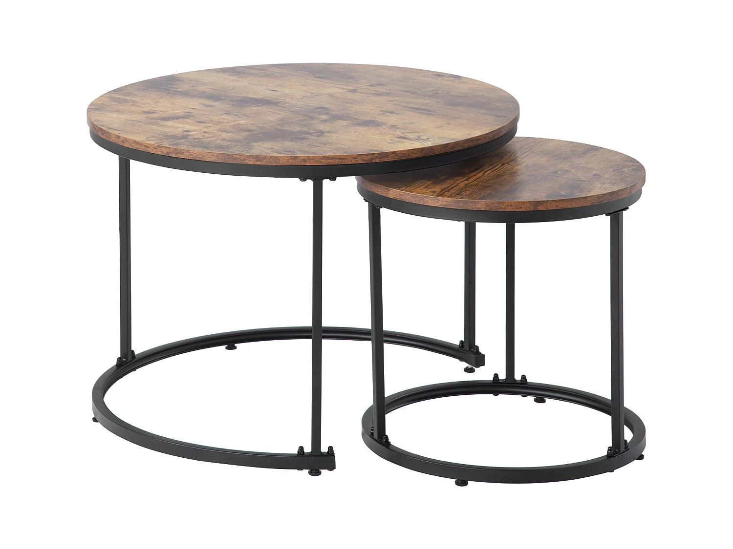 Set van 2 in elkaar passende salontafels, ronde bijzettafel van MDF, marmerfineer, industriële stijl, bruin