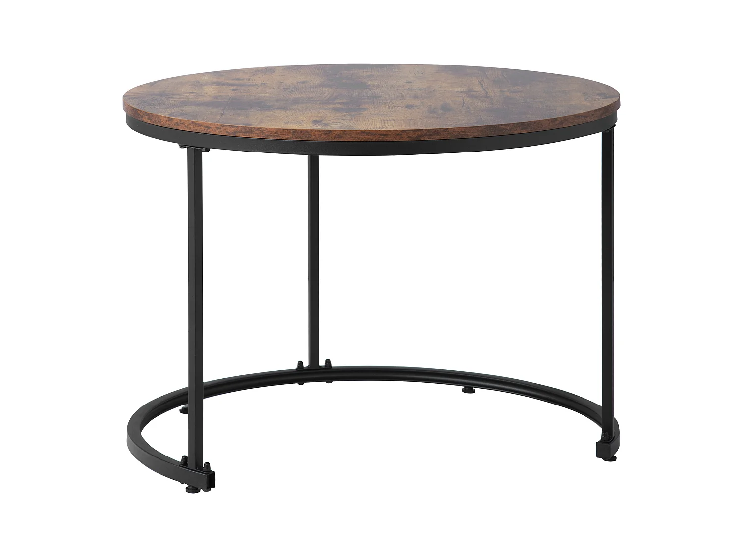 Set van 2 in elkaar passende salontafels, ronde bijzettafel van MDF, marmerfineer, industriële stijl, bruin