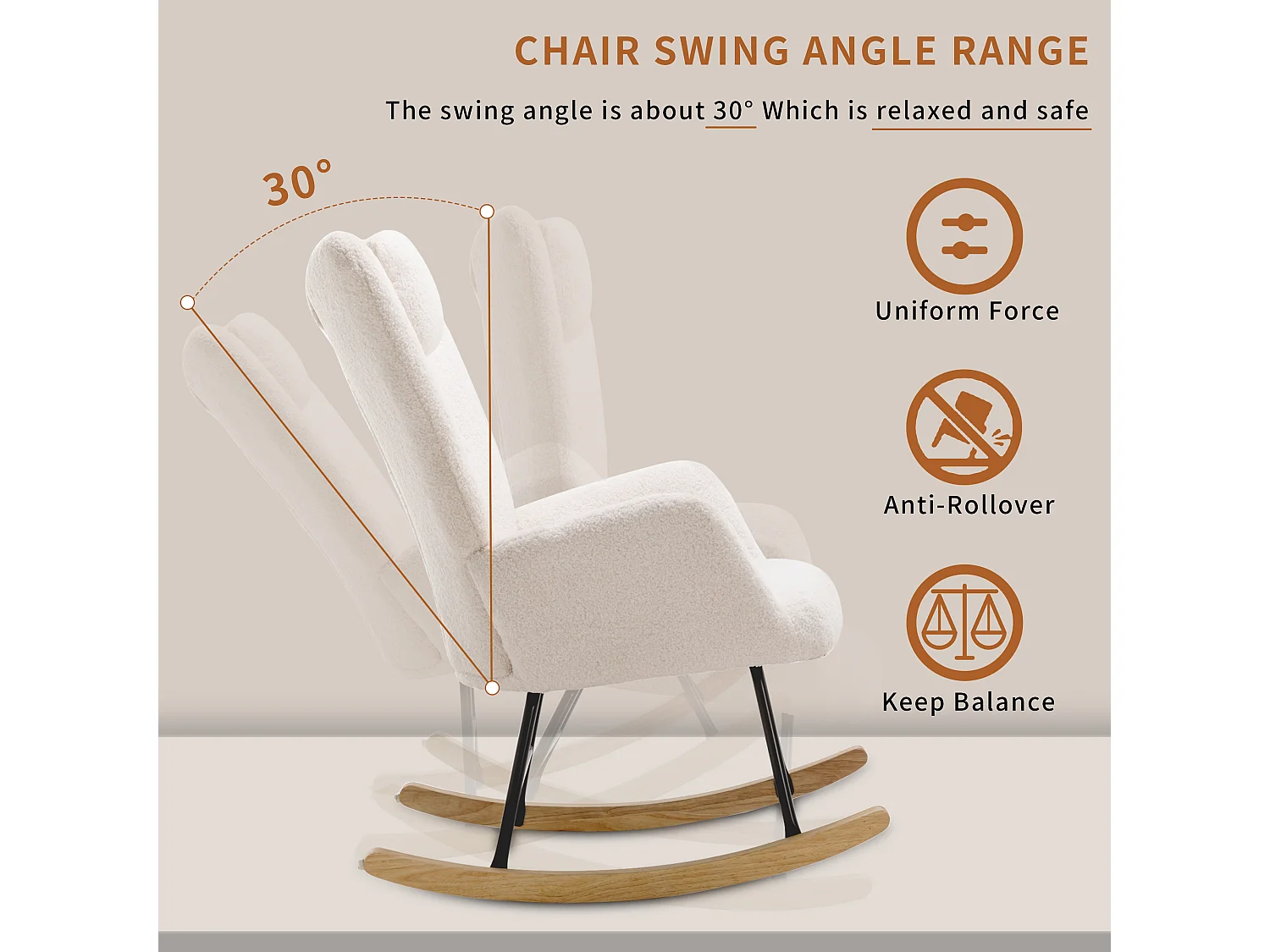 Fauteuil à bascule avec appui-tête et repose-pieds - Tissu bouclette - pour salon ou chambre - blanc