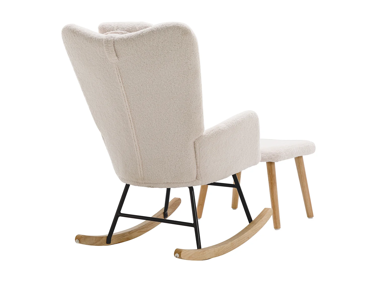 Fauteuil à bascule avec appui-tête et repose-pieds - Tissu bouclette - pour salon ou chambre - blanc