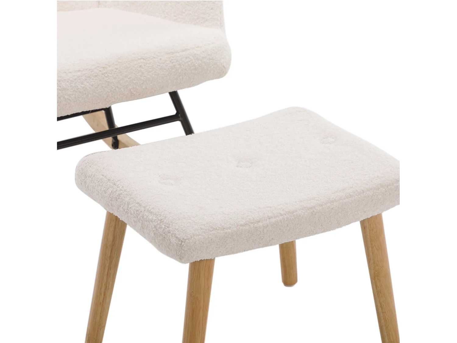 Fauteuil à bascule avec appui-tête et repose-pieds - Tissu bouclette - pour salon ou chambre - blanc