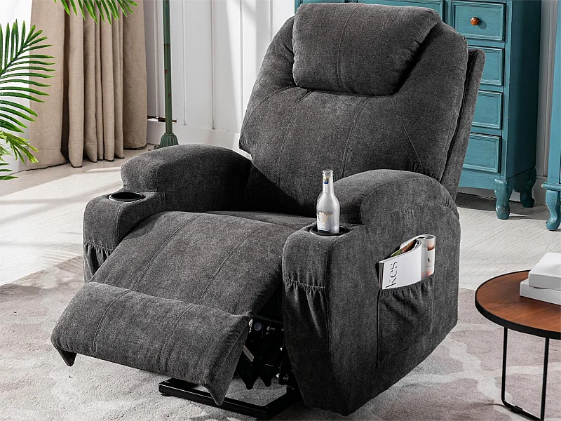 Fauteuil massant en tissu avec releveur électrique - Fauteuil de relaxation - Gris anthracite