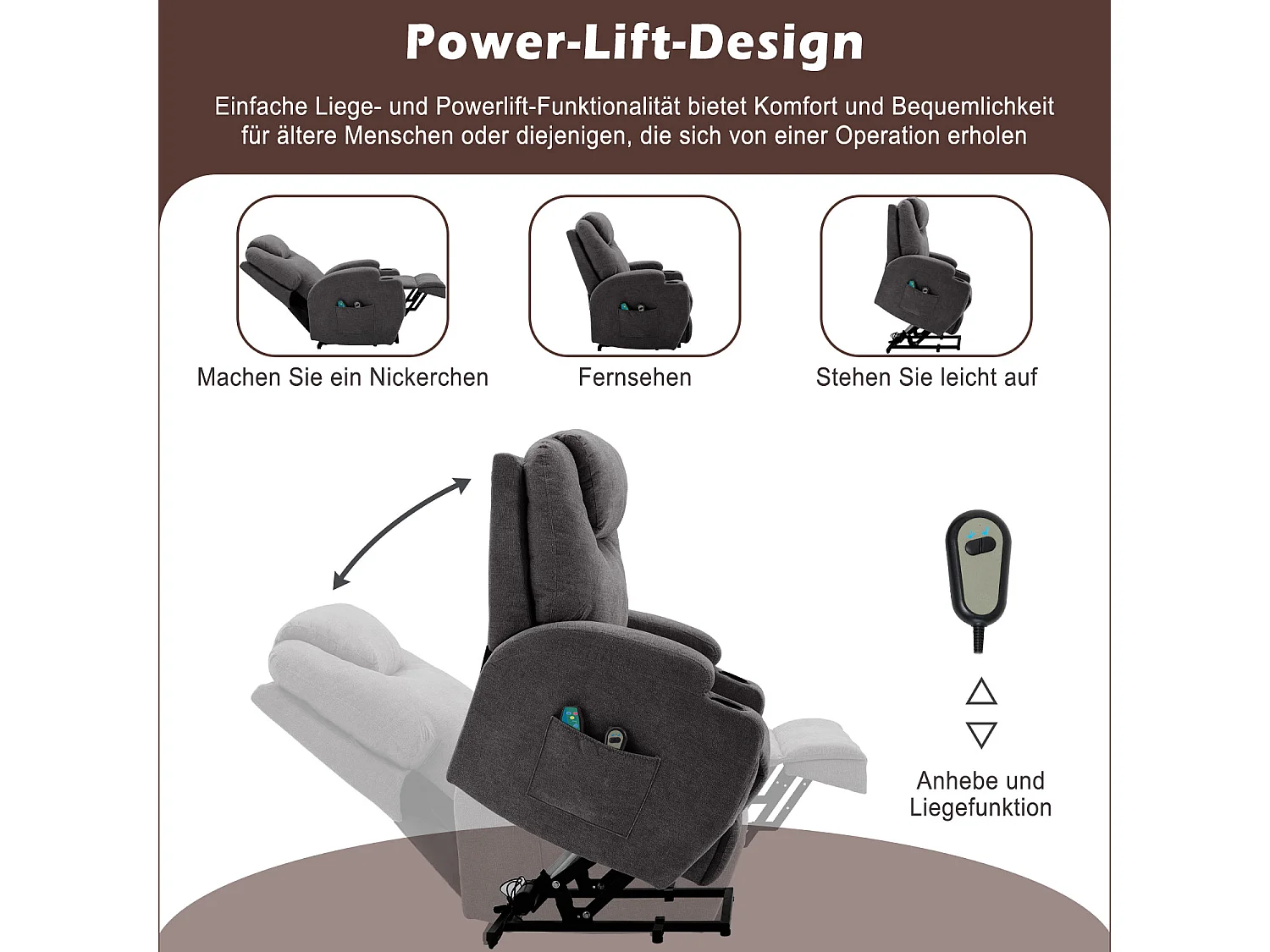 Fauteuil massant en tissu avec releveur électrique - Fauteuil de relaxation - Gris anthracite