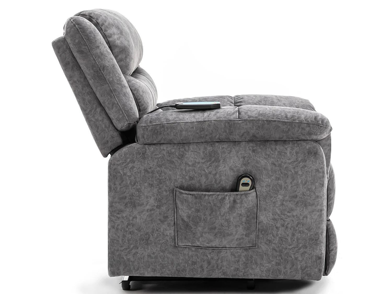 Fauteuil massant en tissu - Fauteuil électrique inclinable avec repose-pied - Gris