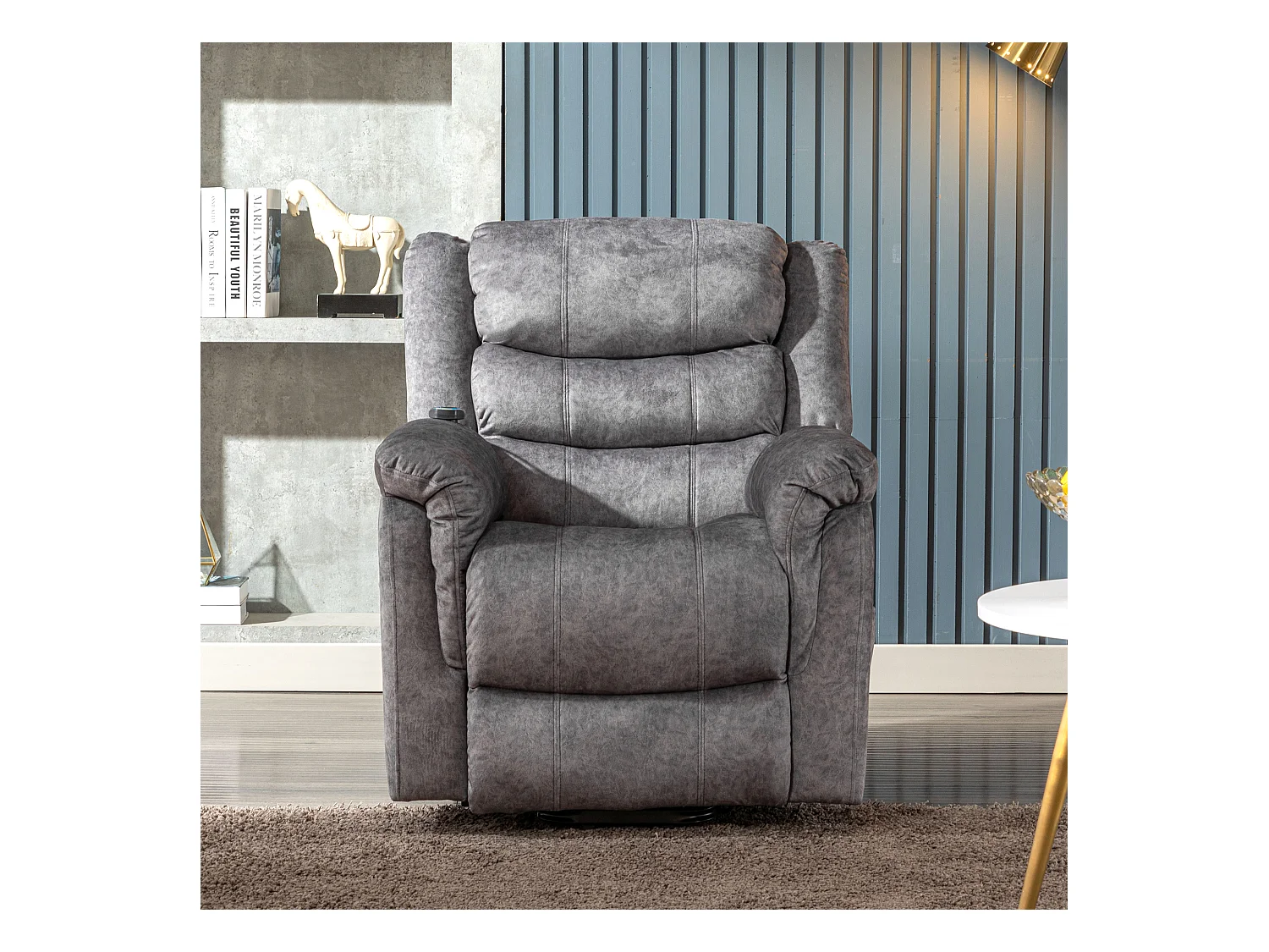Fauteuil massant en tissu - Fauteuil électrique inclinable avec repose-pied - Gris