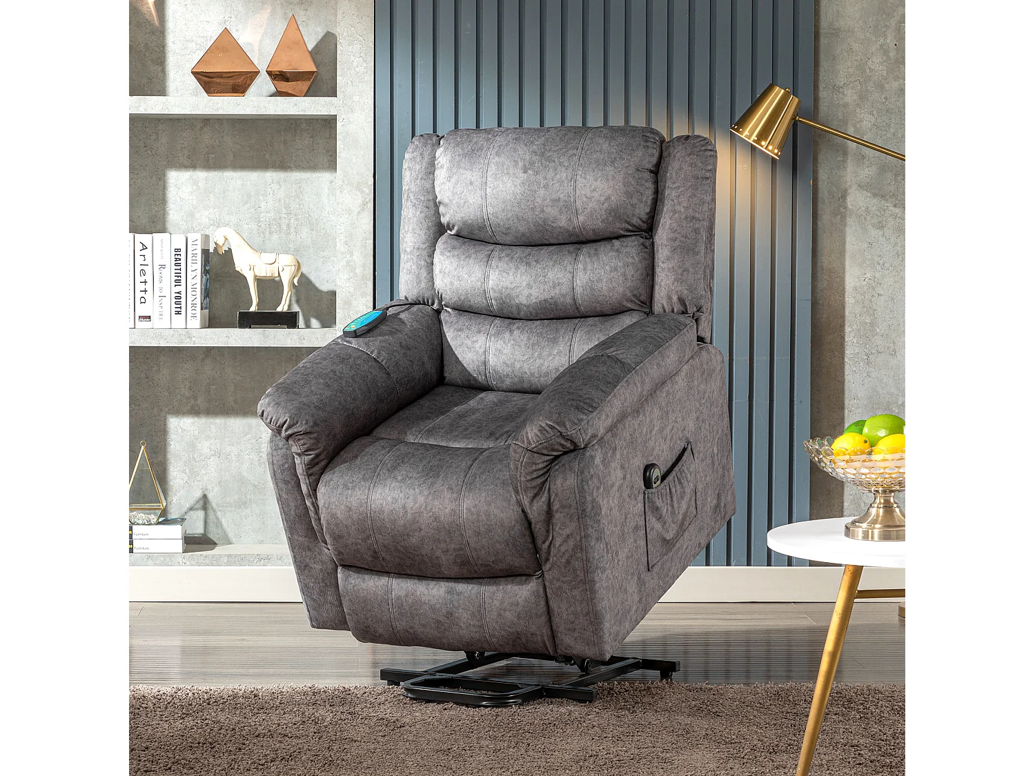 Stoffen massagestoel - Elektrische relaxfauteuil met voetensteun - Grijs