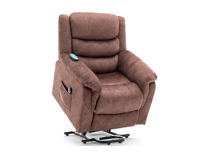 Fauteuil massant en tissu - Fauteuil électrique inclinable avec repose-pied - Marron