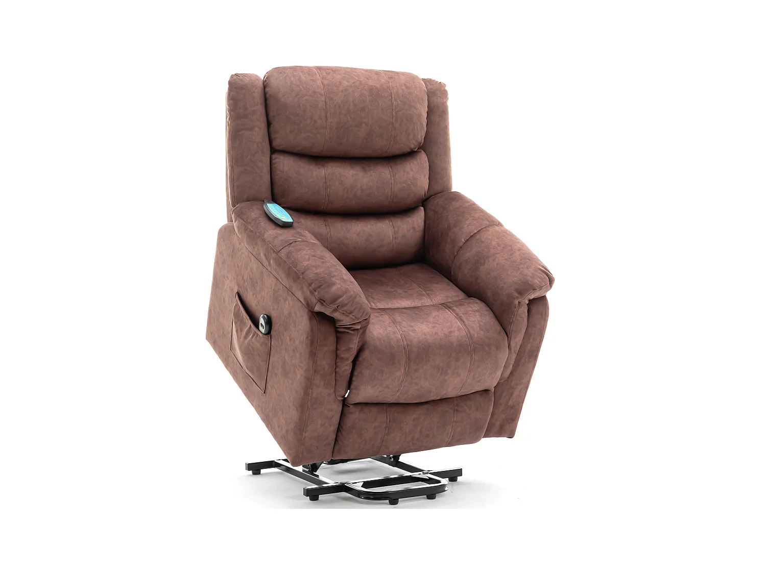 Fauteuil massant en tissu - Fauteuil électrique inclinable avec repose-pied - Marron