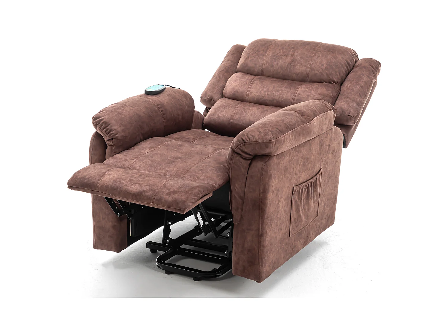 Fauteuil massant en tissu - Fauteuil électrique inclinable avec repose-pied - Marron