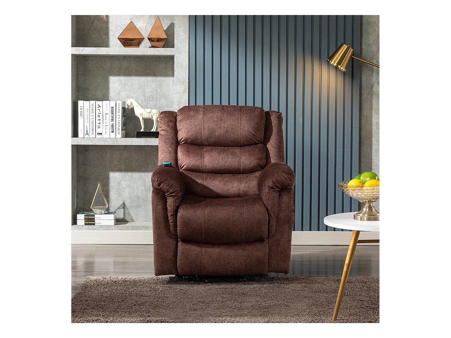 Fauteuil massant en tissu - Fauteuil électrique inclinable avec repose-pied - Marron