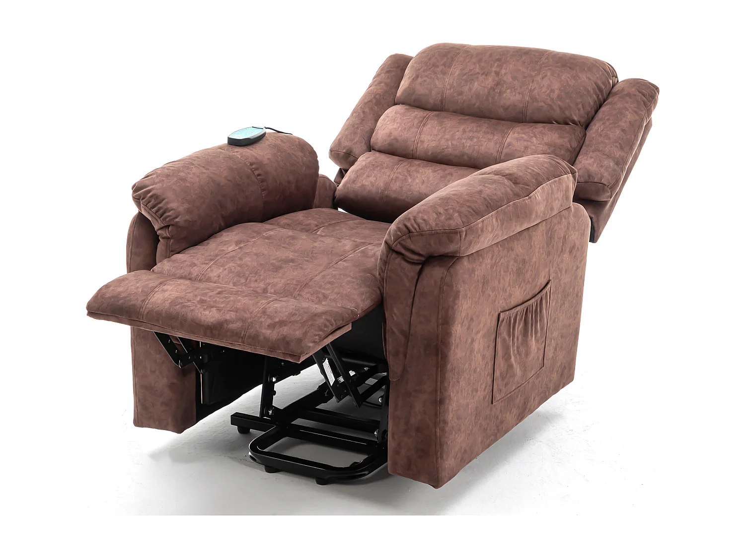 Fauteuil massant en tissu - Fauteuil électrique inclinable avec repose-pied - Marron