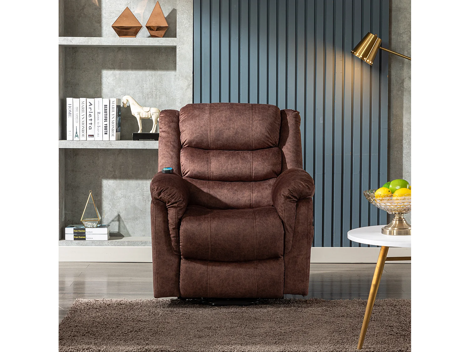 Fauteuil massant en tissu - Fauteuil électrique inclinable avec repose-pied - Marron