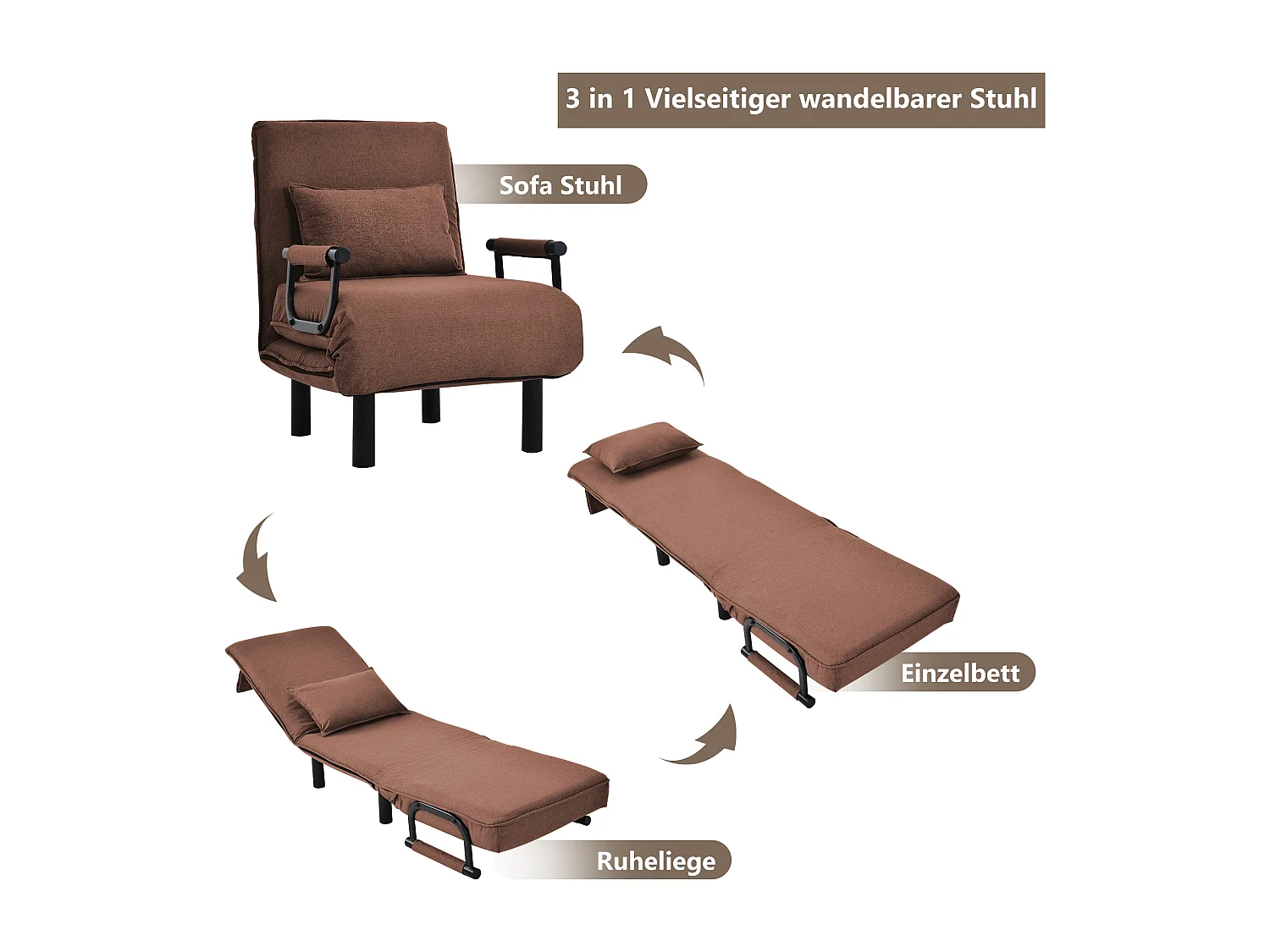 Stoffen fauteuil - 6-voudig verstelbare rugleuning - bruin