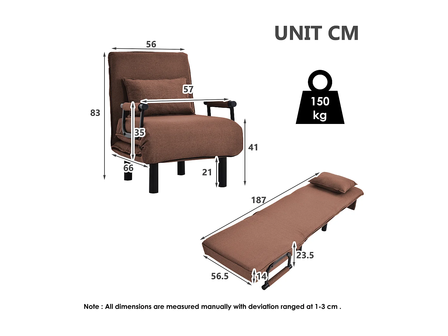 Stoffen fauteuil - 6-voudig verstelbare rugleuning - bruin