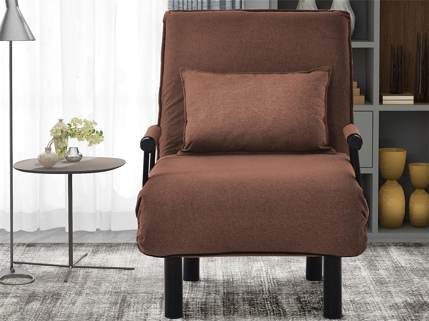 Fauteuil convertible en tissu - dossier réglable à 6 niveaux - marron