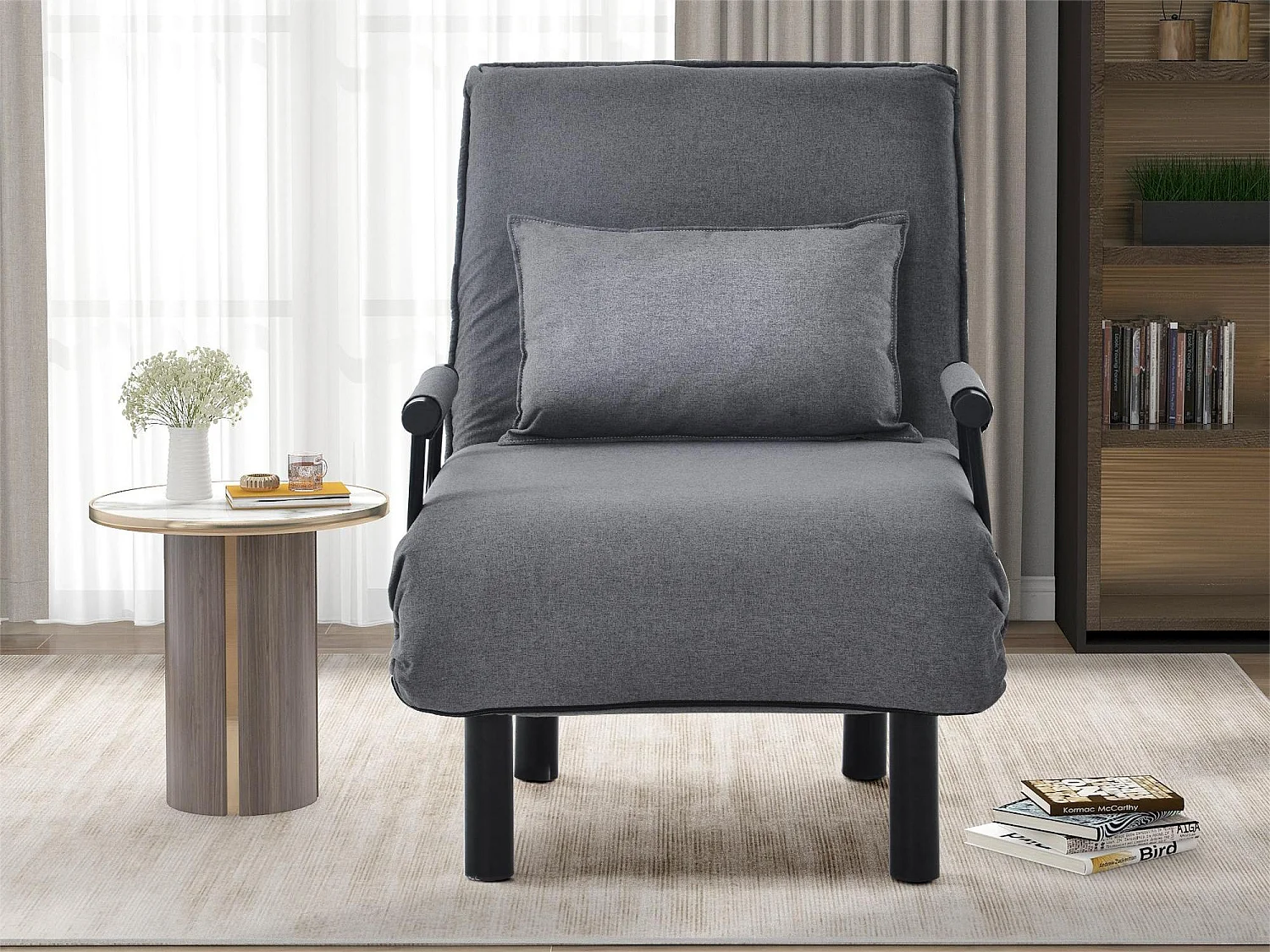 Fauteuil convertible en tissu - dossier réglable à 6 niveaux - gris