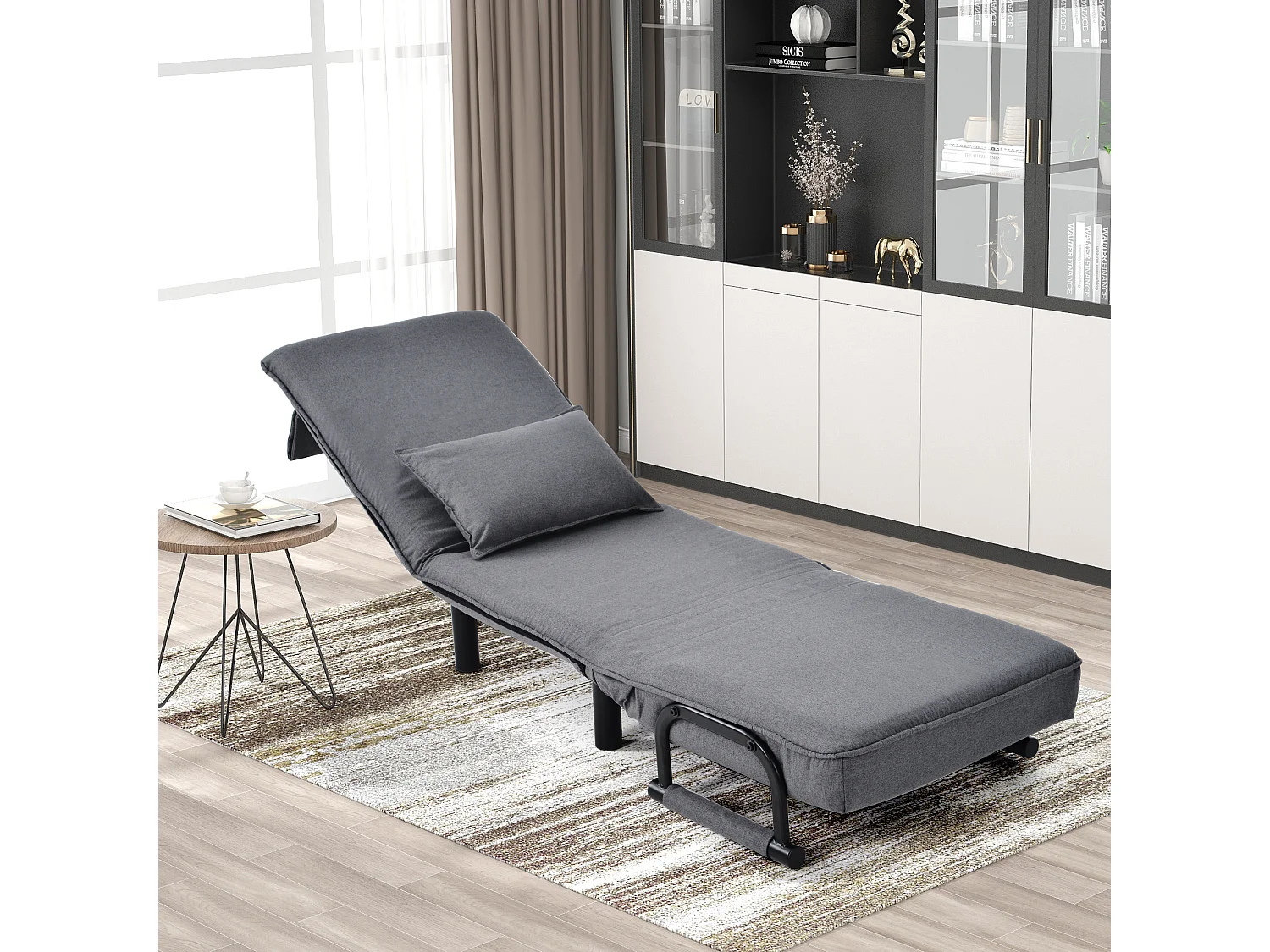 Fauteuil convertible en tissu - dossier réglable à 6 niveaux - gris