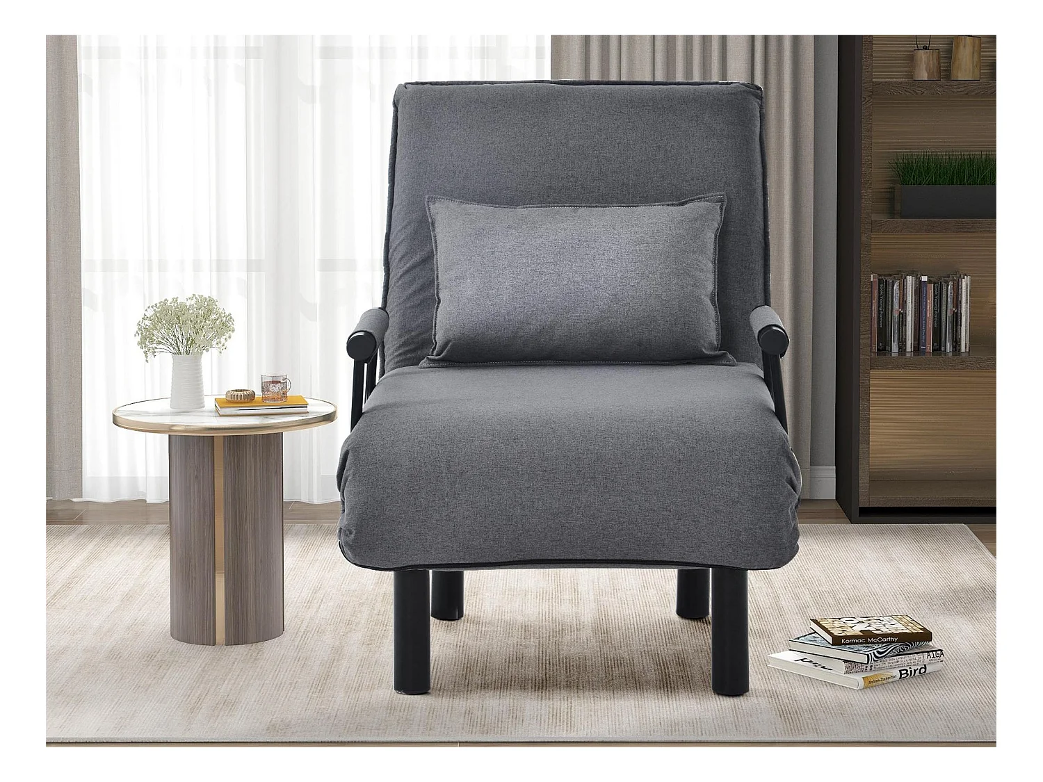 Fauteuil convertible en tissu - dossier réglable à 6 niveaux - gris
