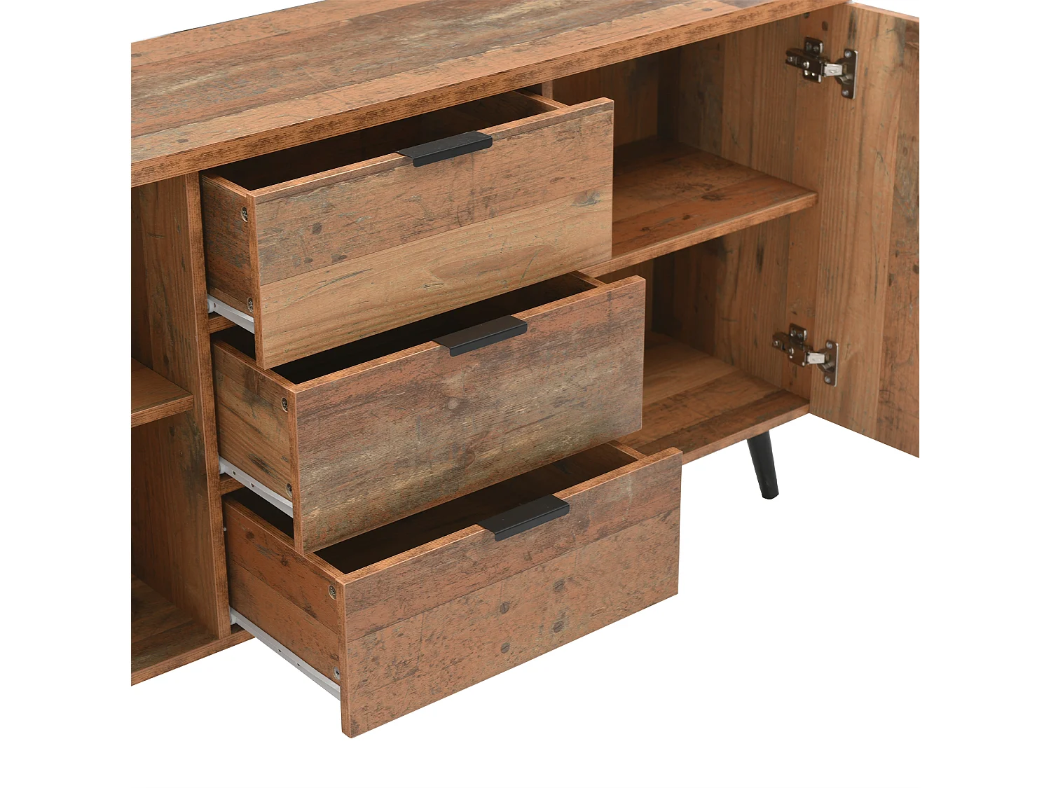 Lage dressoir - 2 deuren en 3 laden - Spaanplaat - Industriële stijl - Bruine kleur