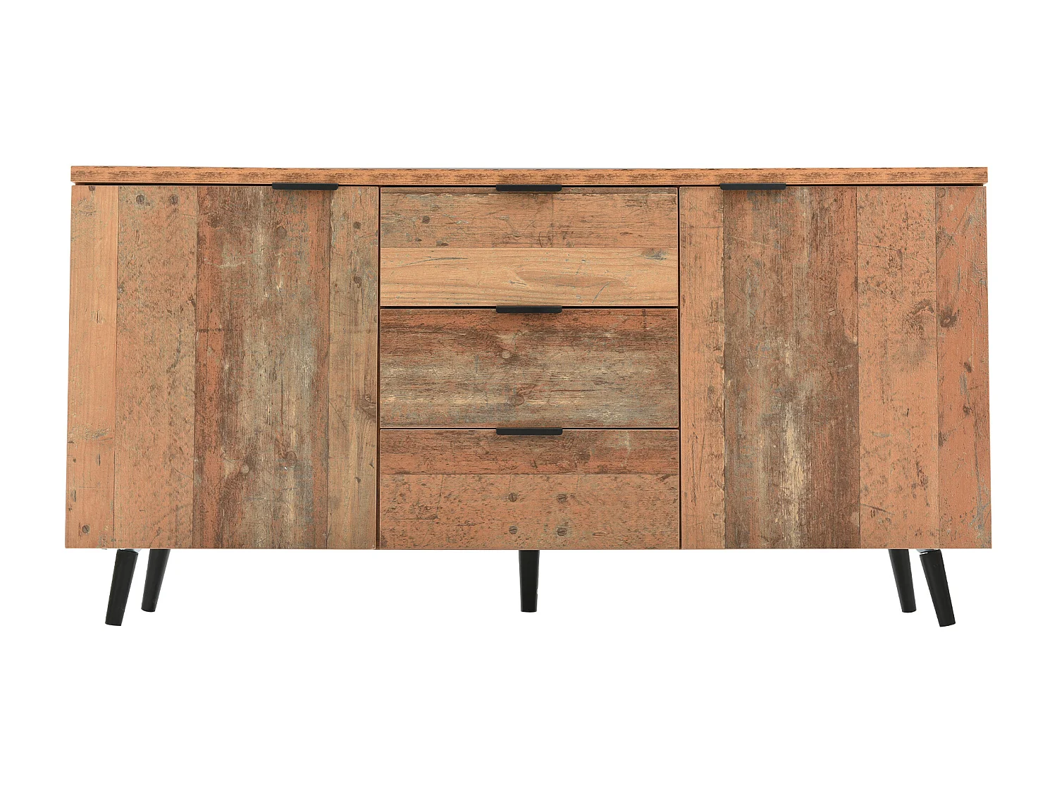 Lage dressoir - 2 deuren en 3 laden - Spaanplaat - Industriële stijl - Bruine kleur