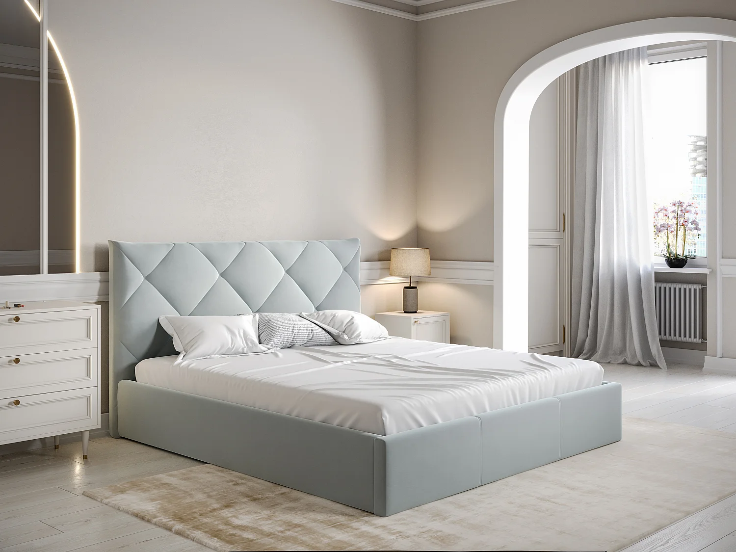 Lit coffre 160 x 200 cm - Velours - Gris clair - STARI de Pascal Morabito