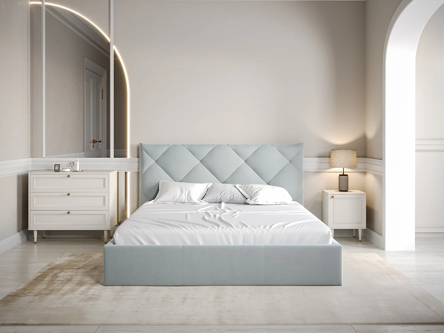 Lit coffre 160 x 200 cm - Velours - Gris clair - STARI de Pascal Morabito