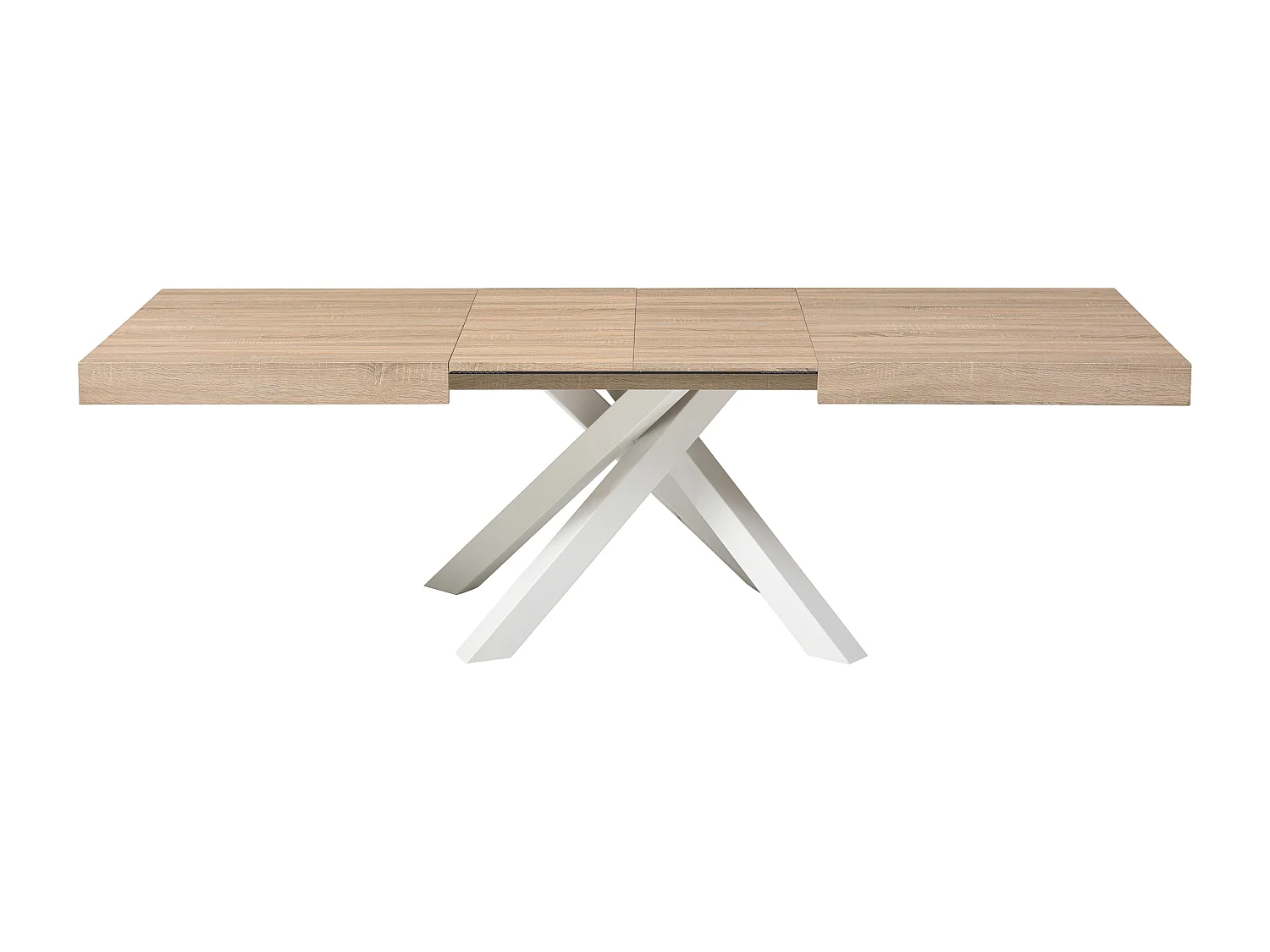 Mesa de jantar extensível 6 a 10 lugares em MDF e metal natural e branco - CATONAV