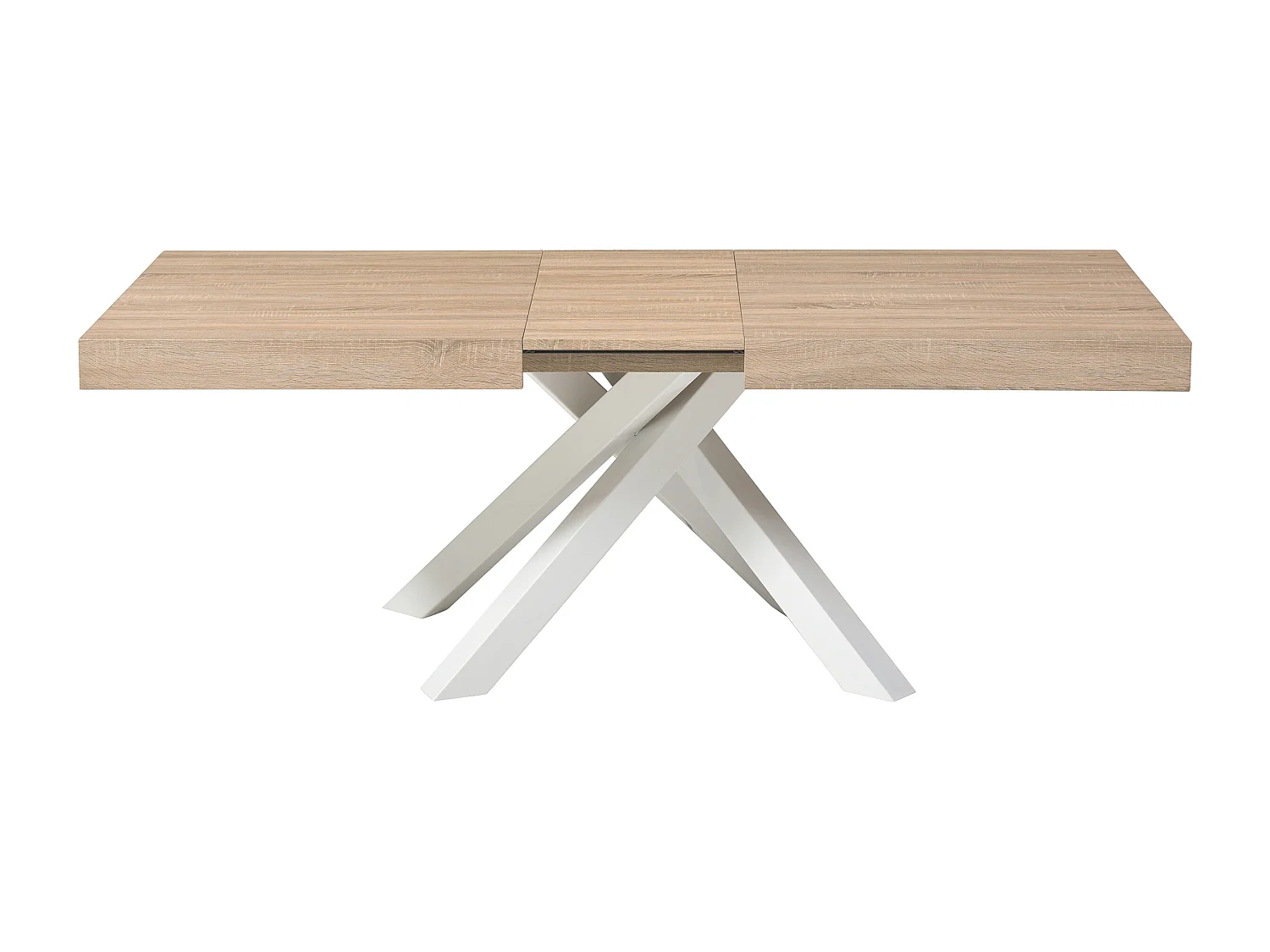 Mesa de jantar extensível 6 a 10 lugares em MDF e metal natural e branco - CATONAV