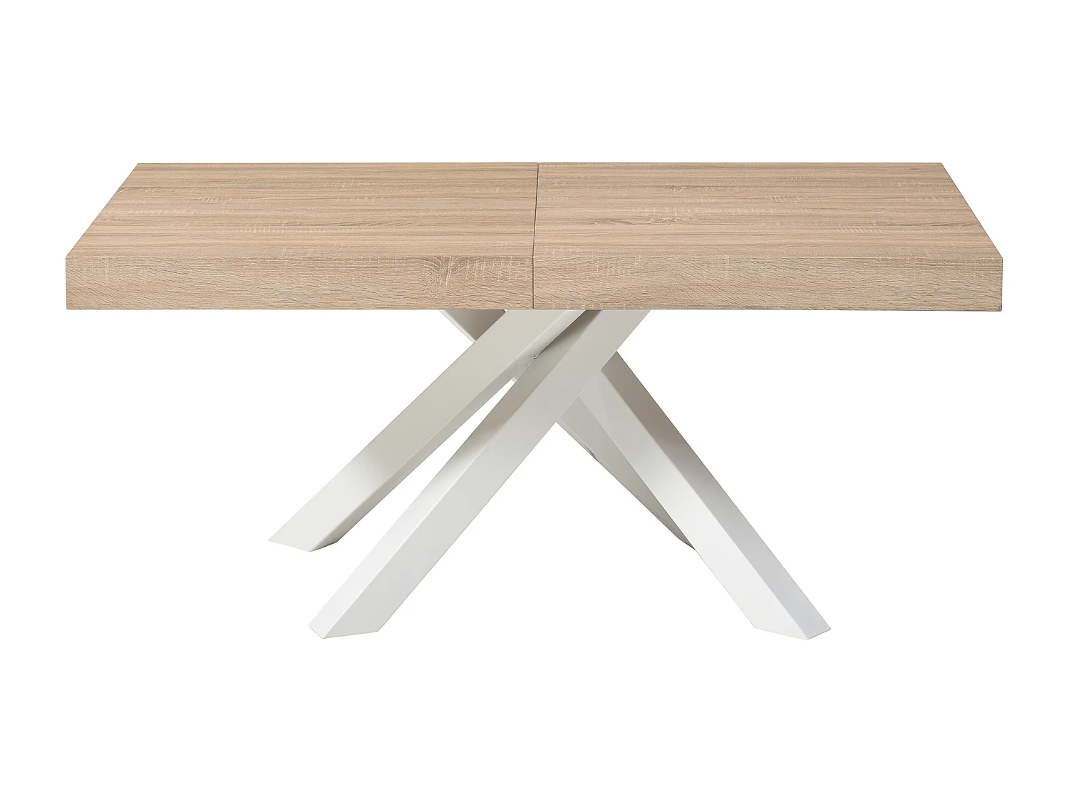 Mesa de jantar extensível 6 a 10 lugares em MDF e metal natural e branco - CATONAV