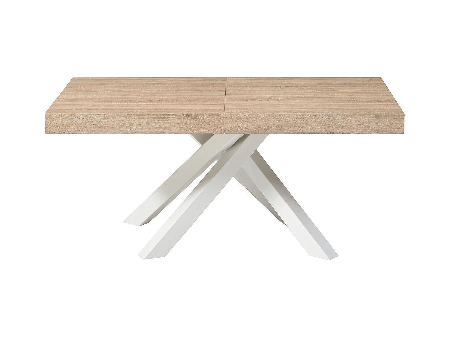 Mesa de comedor extensible de 6 a 10 personas en MDF y metal - Natural y blanco - CATONAV