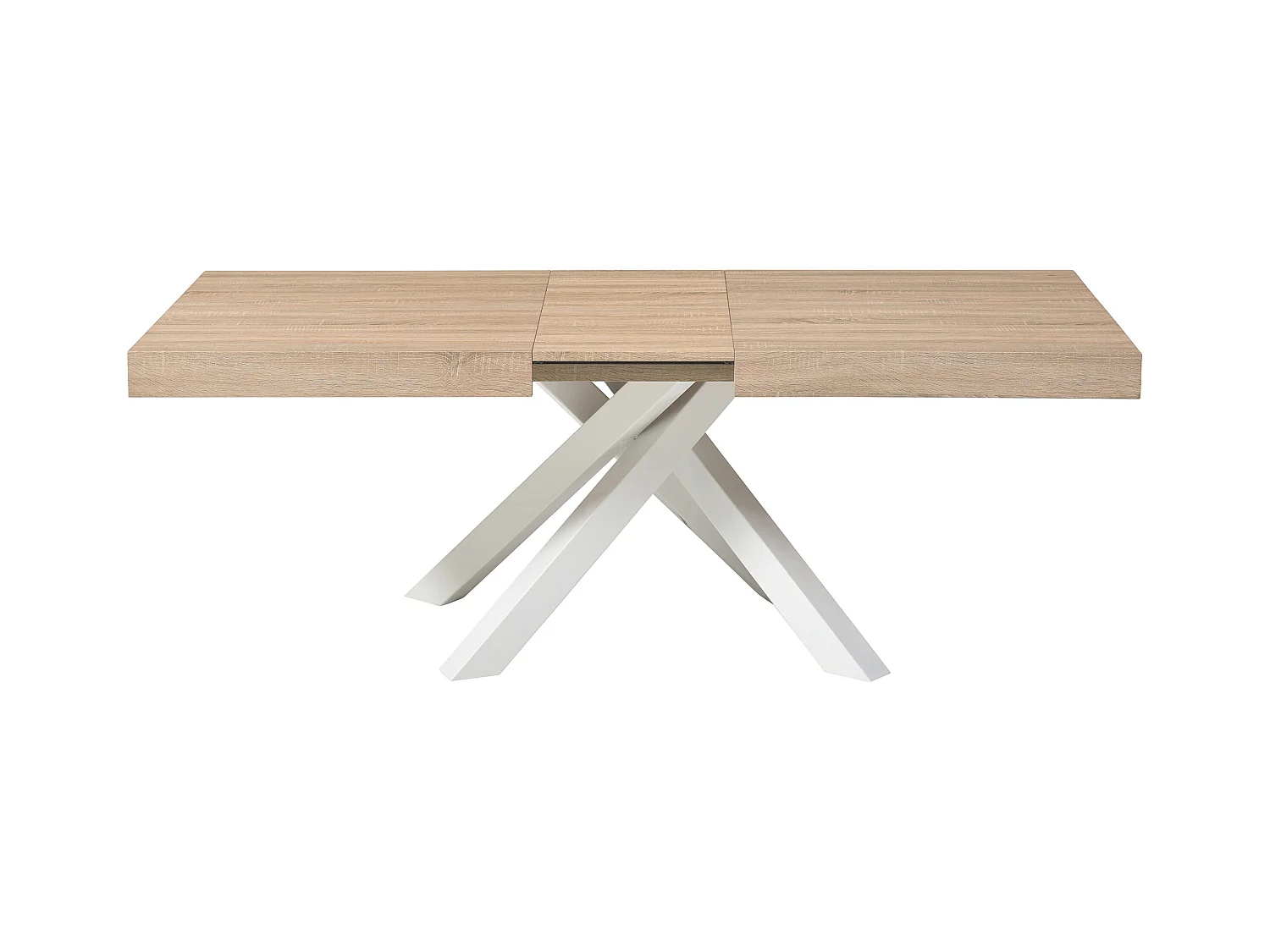 Mesa de comedor extensible de 6 a 10 personas en MDF y metal - Natural y blanco - CATONAV