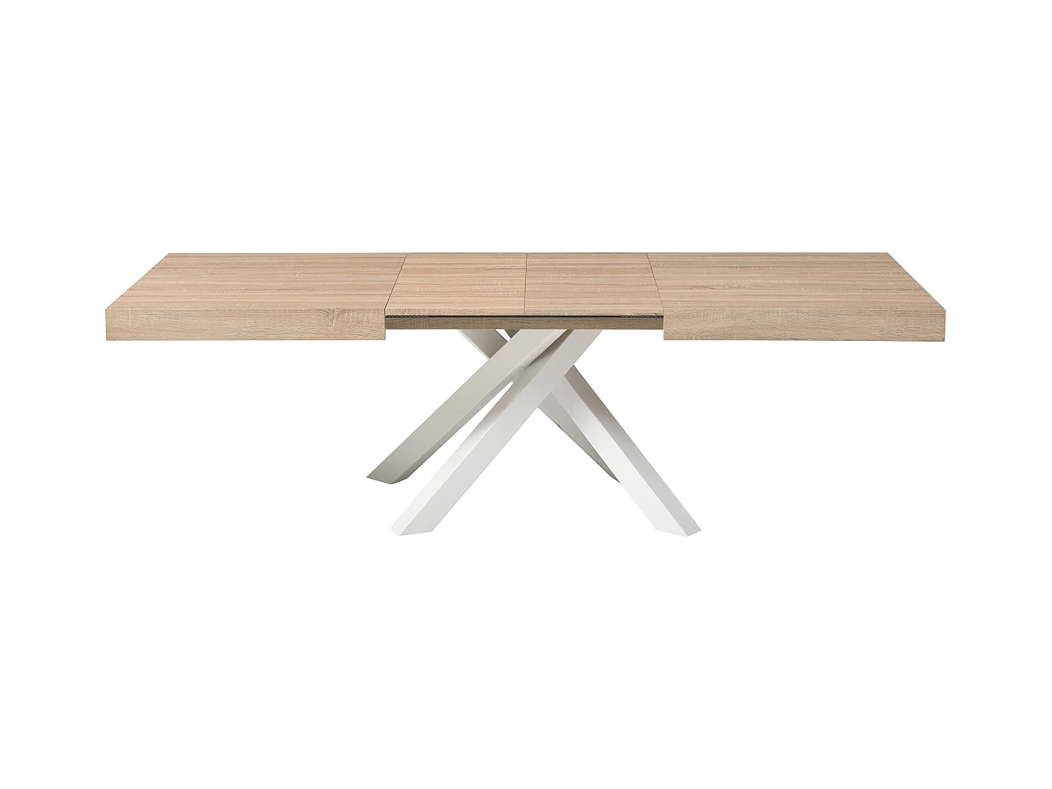 Mesa de comedor extensible de 6 a 10 personas en MDF y metal - Natural y blanco - CATONAV