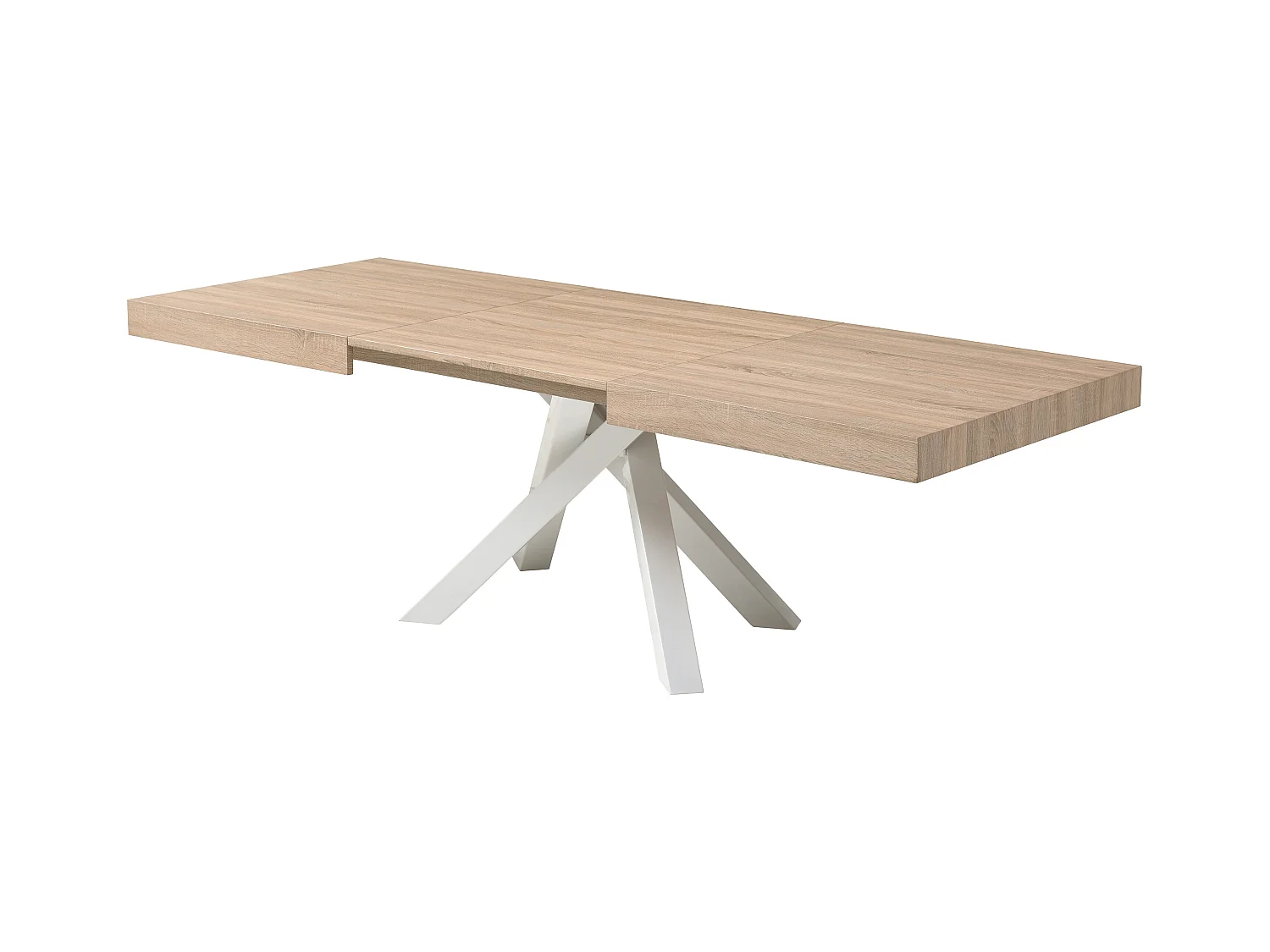 Mesa de comedor extensible de 6 a 10 personas en MDF y metal - Natural y blanco - CATONAV
