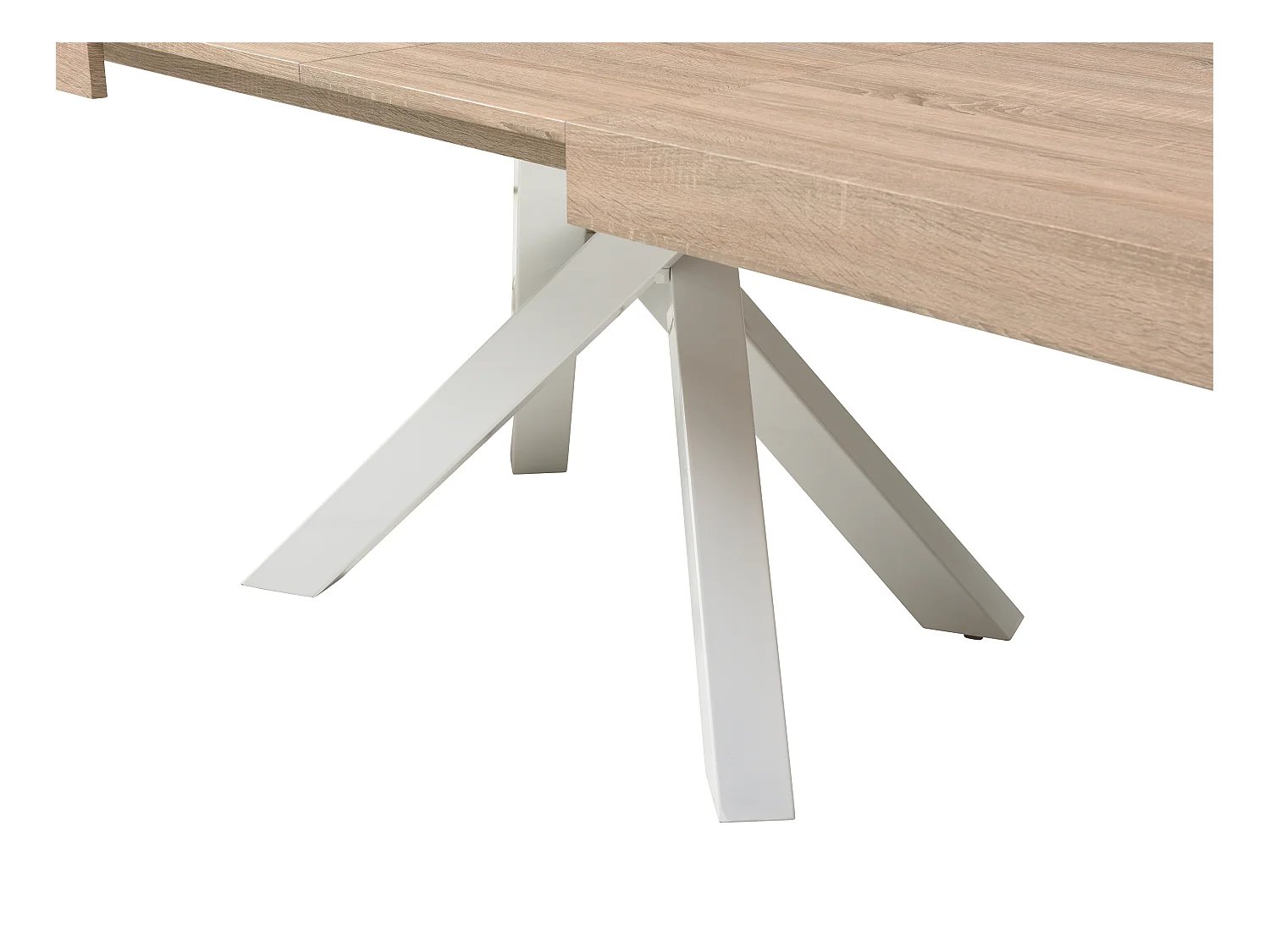 Mesa de comedor extensible de 6 a 10 personas en MDF y metal - Natural y blanco - CATONAV
