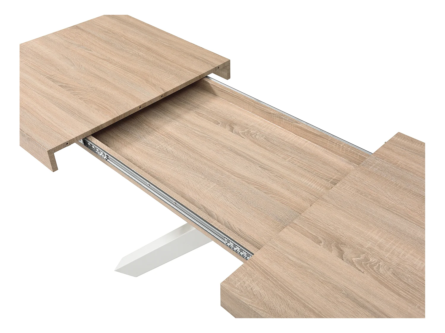 Mesa de comedor extensible de 6 a 10 personas en MDF y metal - Natural y blanco - CATONAV