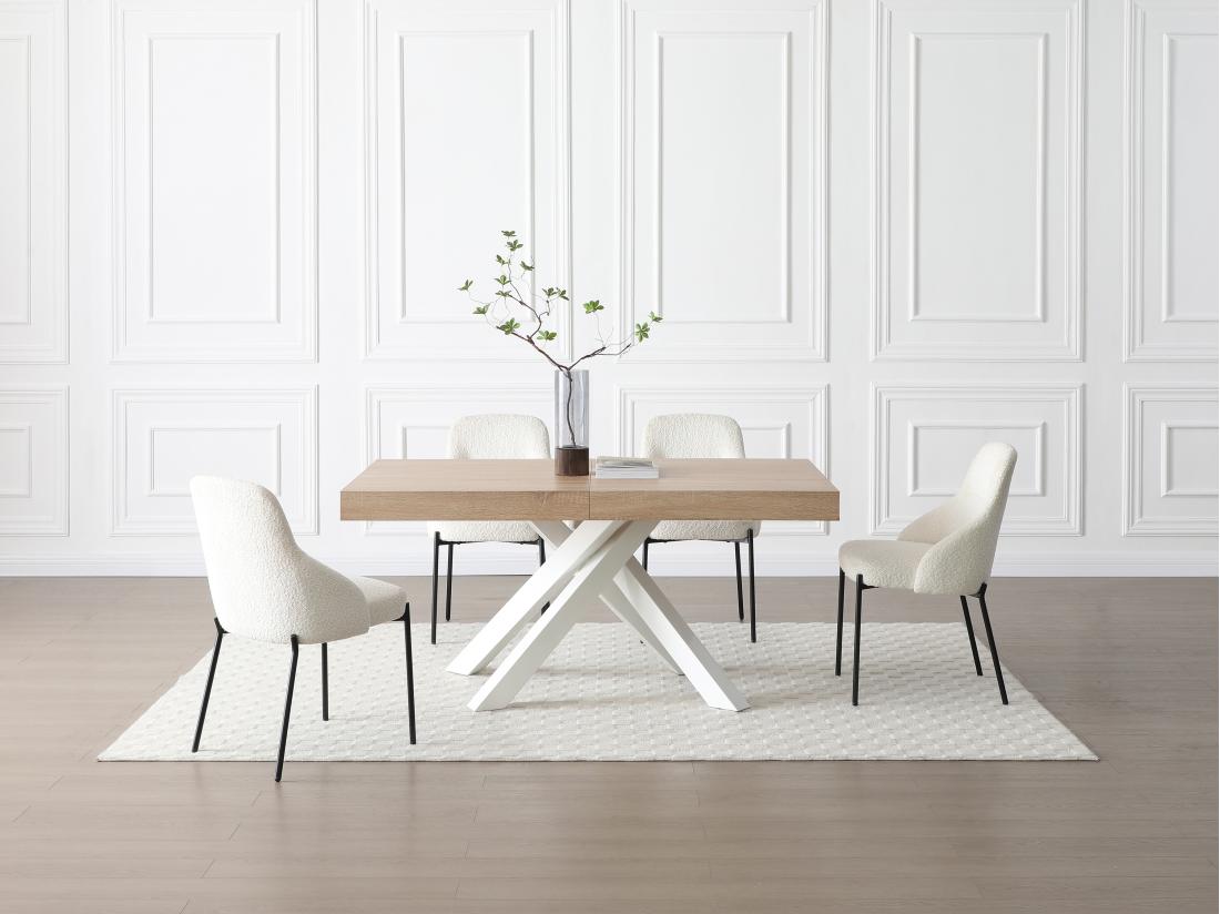 vente unique Table à manger extensible 6 à 10 personnes en MDF et métal - Naturel et blanc - CATONAV