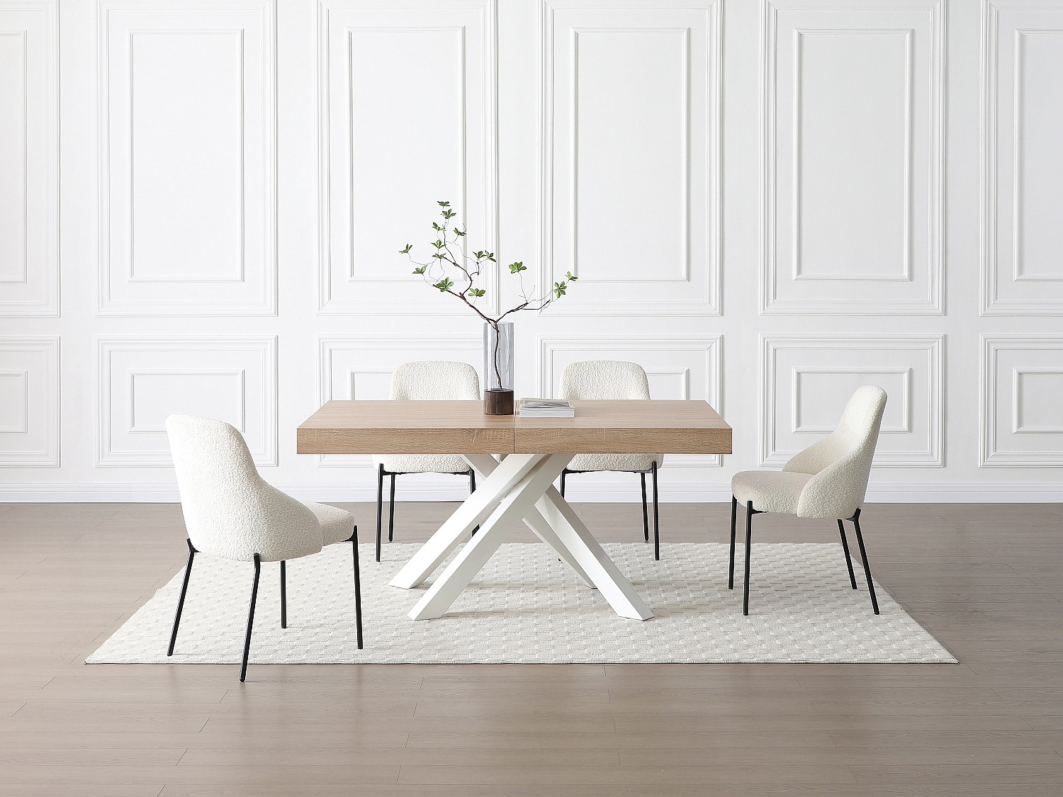 Vente-unique Esstisch Ausziehbar - 6 Bis 10 Personen - Mdf & Metall - Holzfarben & Weiß - Catonav