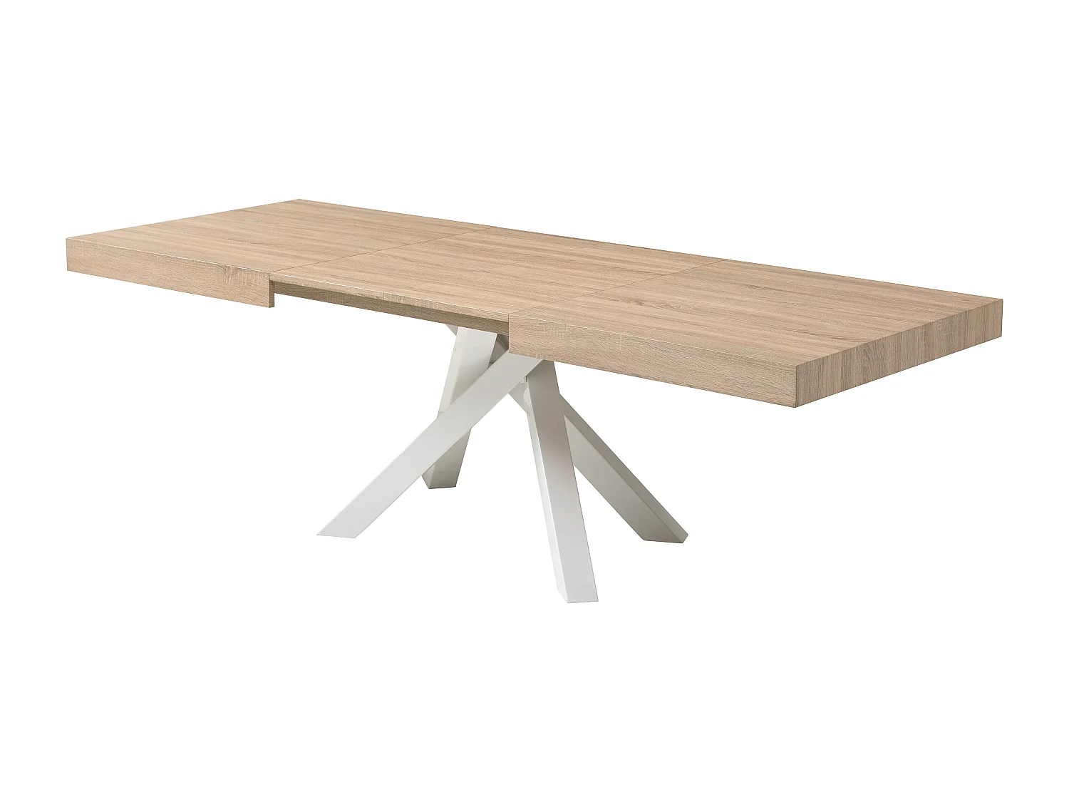Table à manger extensible 6 à 10 personnes en MDF et métal - Naturel et blanc - CATONAV